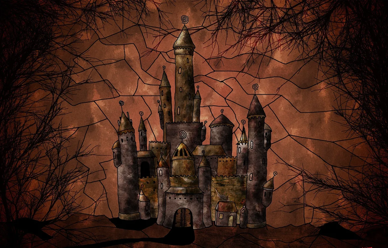 Photo wallpaper trees, castle, vector