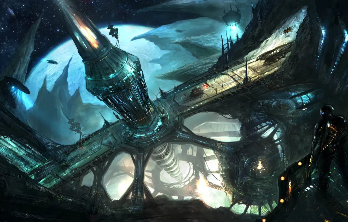 Photo wallpaper space, design, people, planet, tower