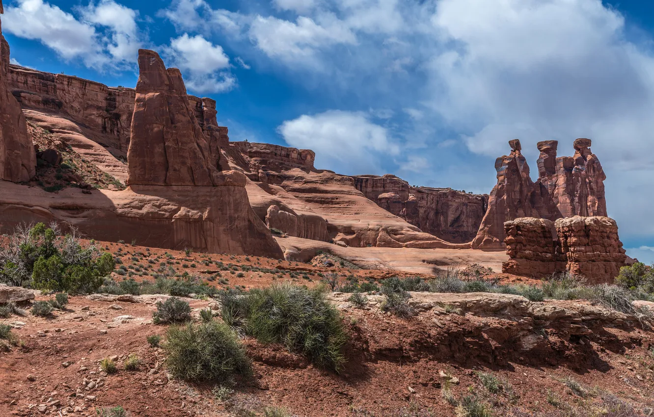 Photo wallpaper the sky, clouds, mountains, rocks