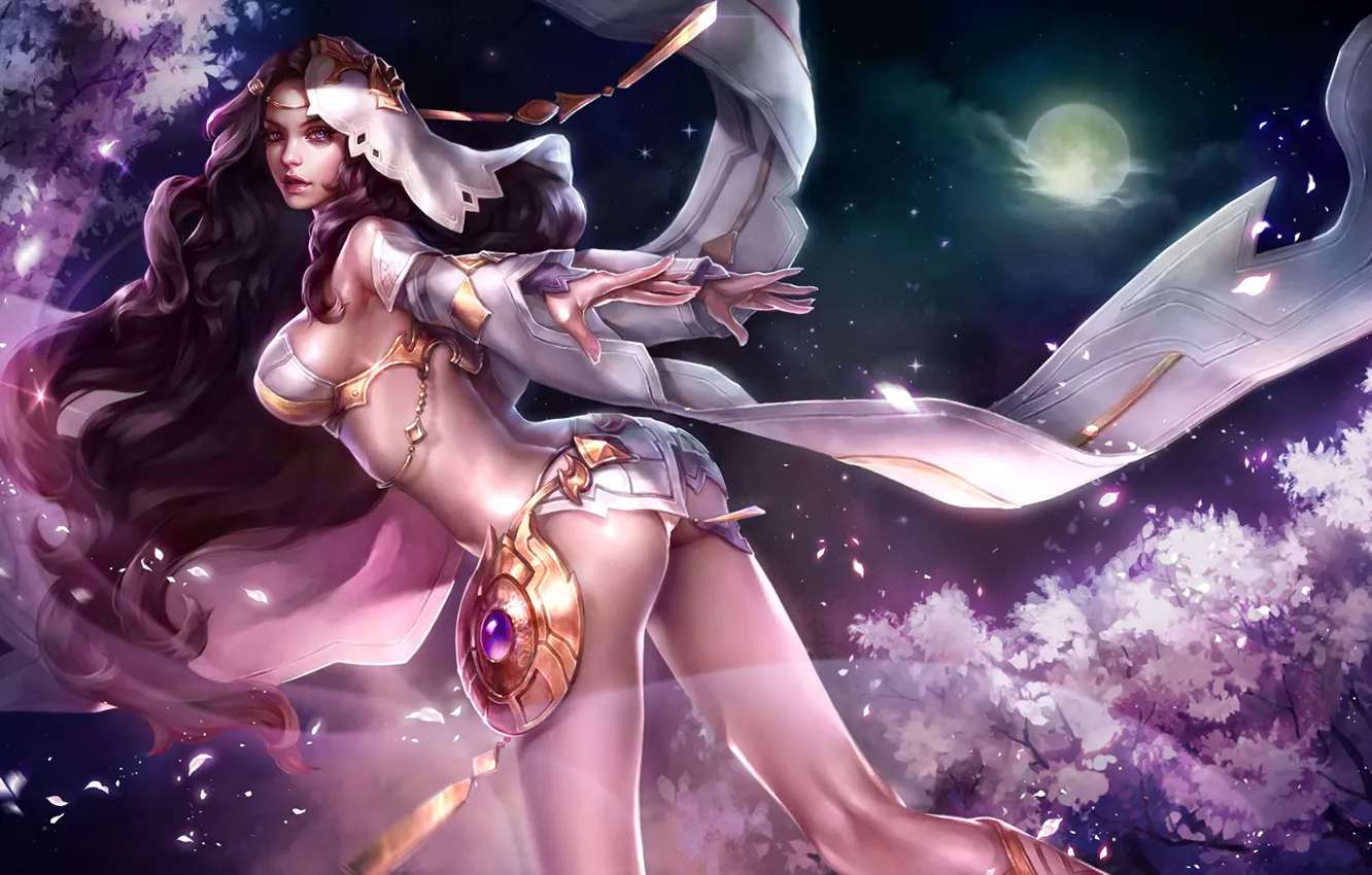 Photo wallpaper look, girl, the moon