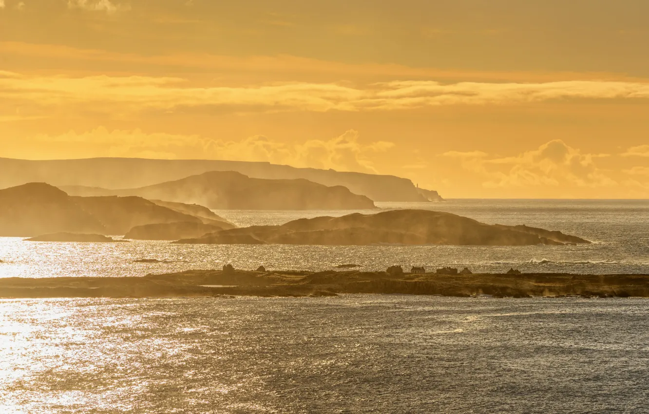 Photo wallpaper summer, sunset, seascape, Ireland, lighthouse, islands, Donegal