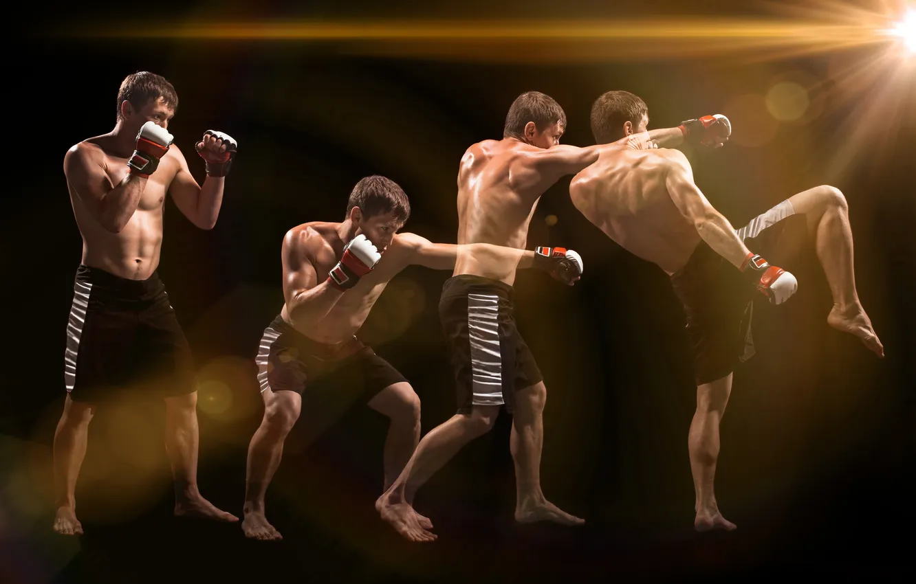 Photo wallpaper fighter, fight, impact, hand, guy, handsome, fitness, kick