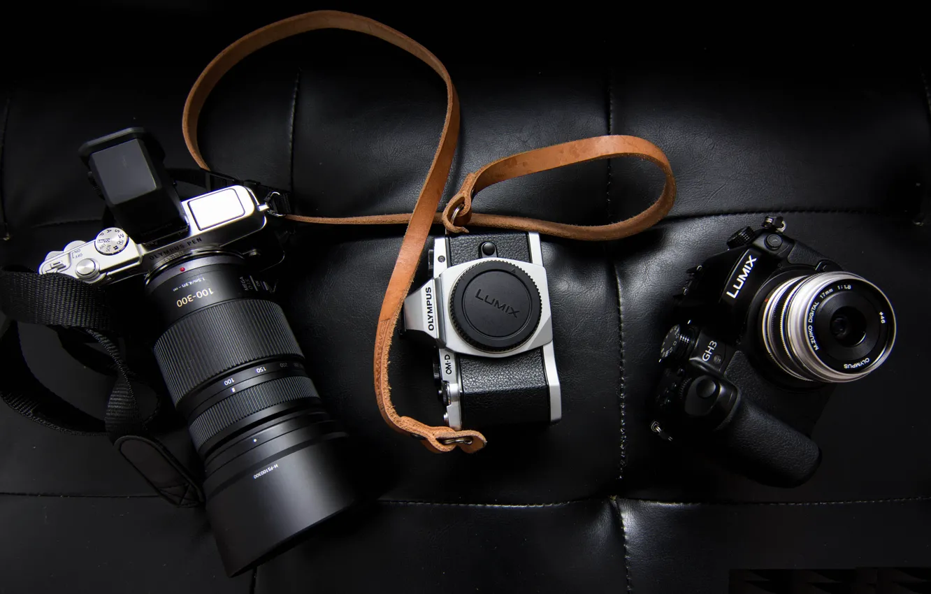 Photo wallpaper leather, the camera, strap, Olympus, Lumix