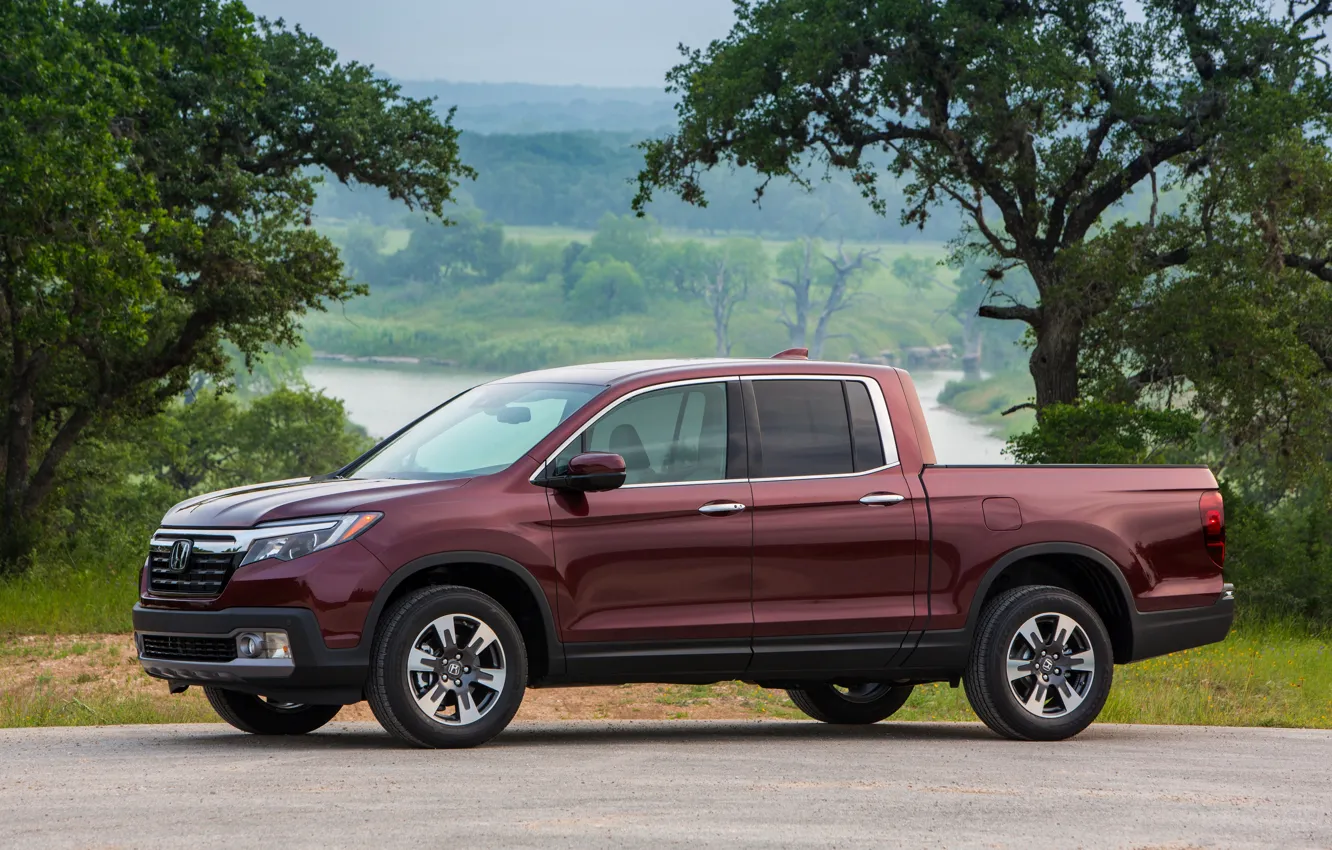 Photo wallpaper trees, Honda, side view, pickup, Ridgeline, 2019