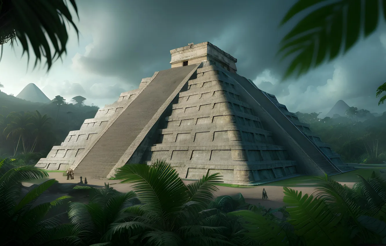 Photo wallpaper forest, mountains, pyramid, may, jugnle