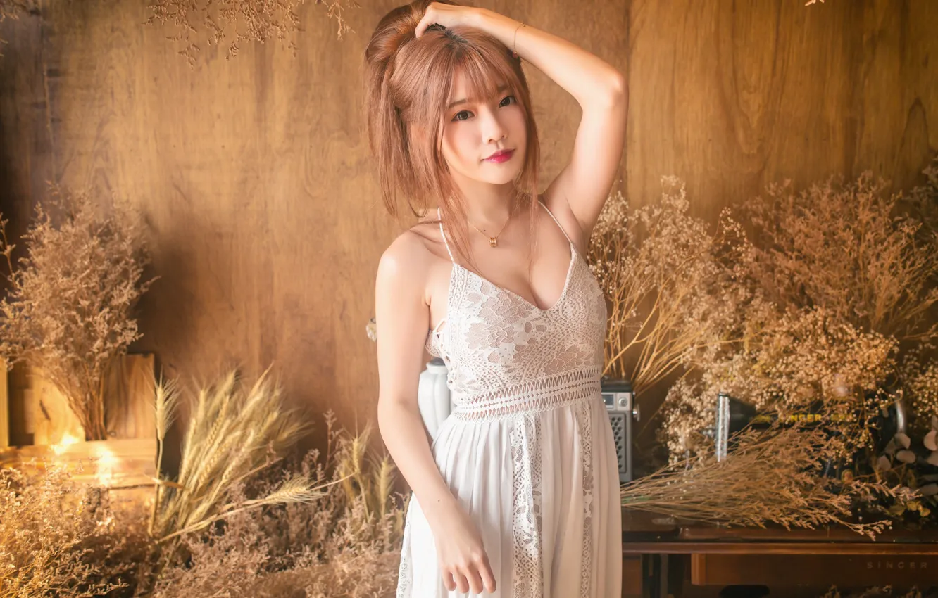 Photo wallpaper girl, pose, dress, Asian, cutie