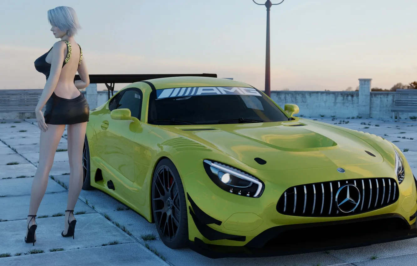 Photo wallpaper auto, girl, cars, tutelo