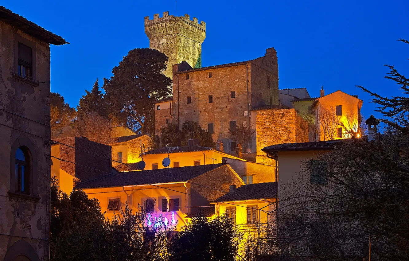 Photo wallpaper night, lights, tower, home, Italy, Tuscany, Vicopisano