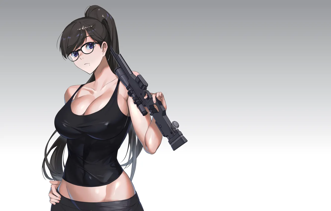 Photo wallpaper girl, gun, hot, sexy, boobs, anime, babe, oppai