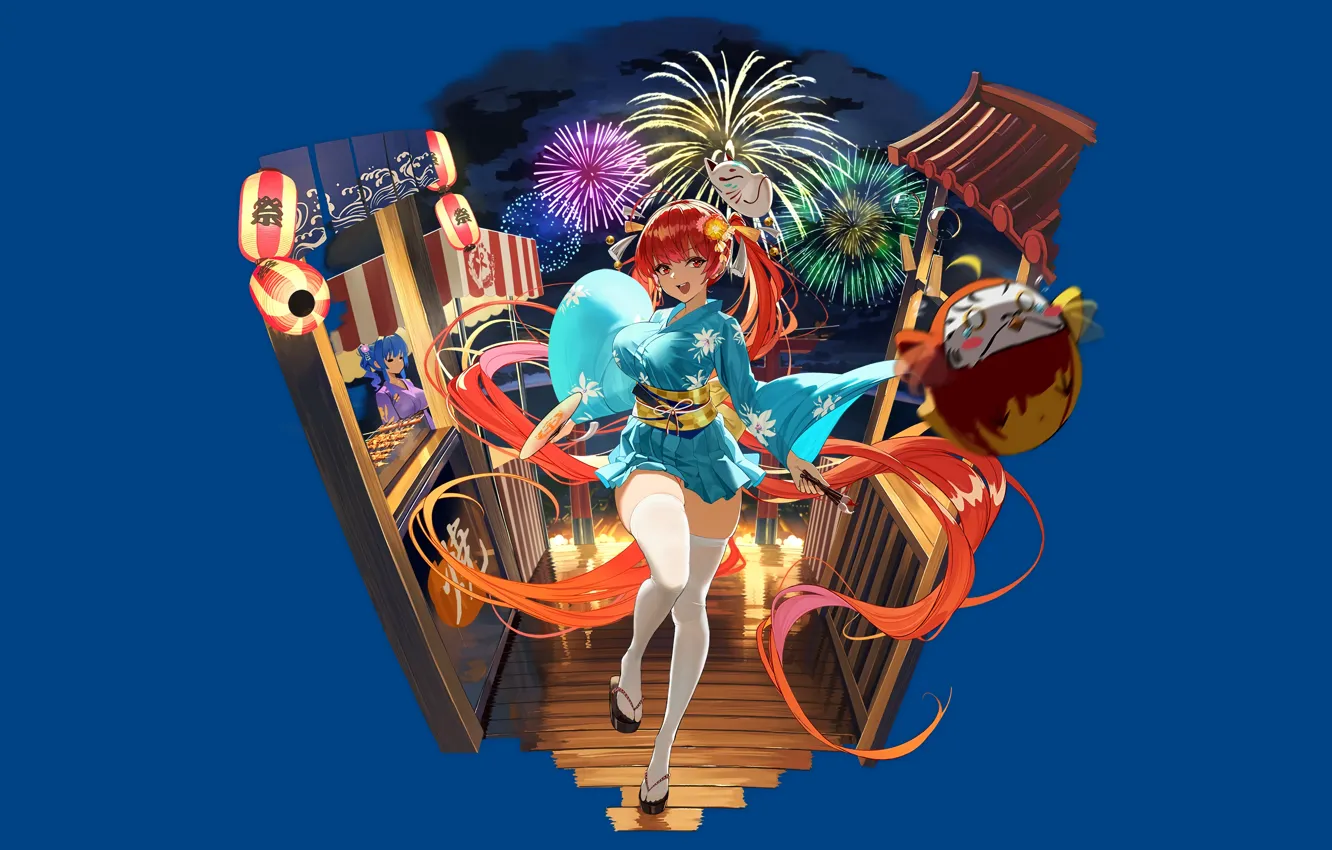 Photo wallpaper girl, sexy, thighhighs, long hair, dress, boobs, anime, beautiful