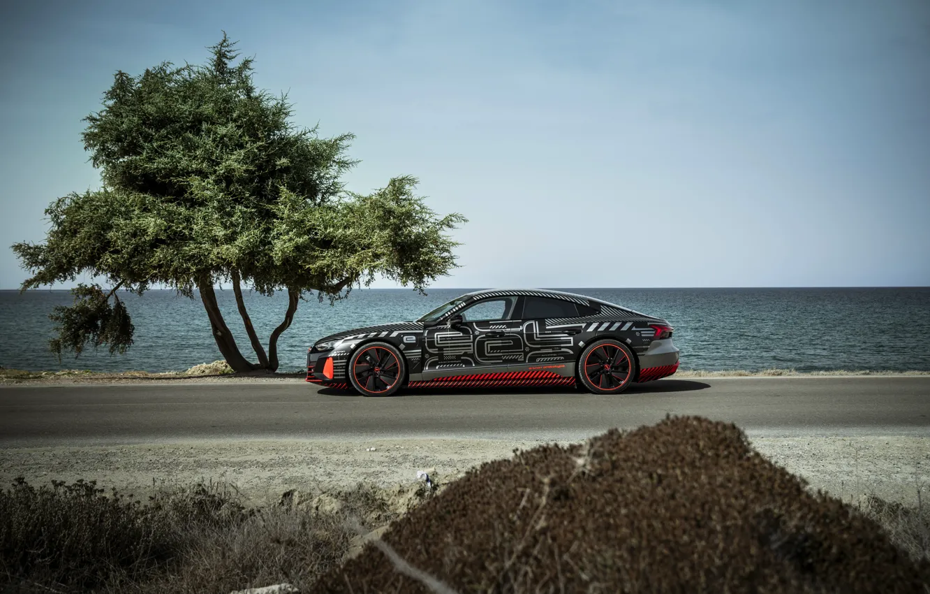 Photo wallpaper road, tree, Audi, coupe, side, 2020, RS e-Tron GT Prototype