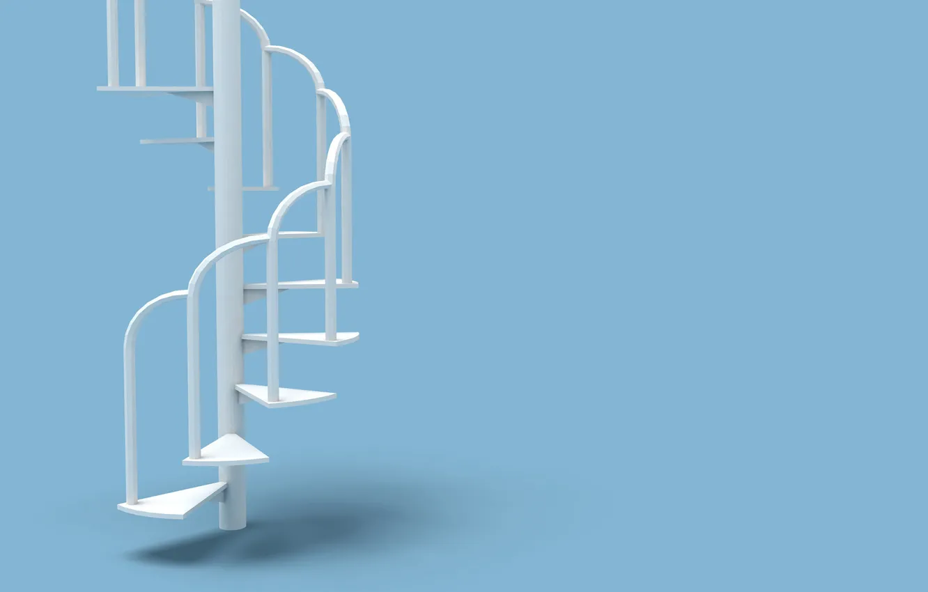 Photo wallpaper white, interior, minimalism, ladder, steps, blue background