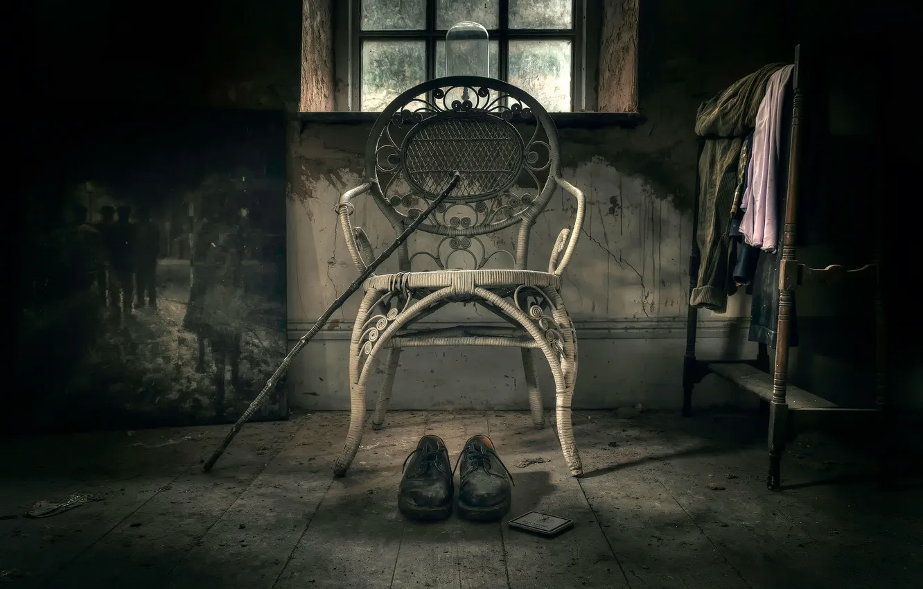 Photo wallpaper picture, shoes, chair, cane, SOLITUDE