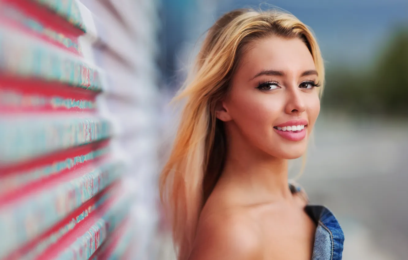 Photo wallpaper look, smile, model, portrait, blonde, beauty, bokeh, Christopher Rankin