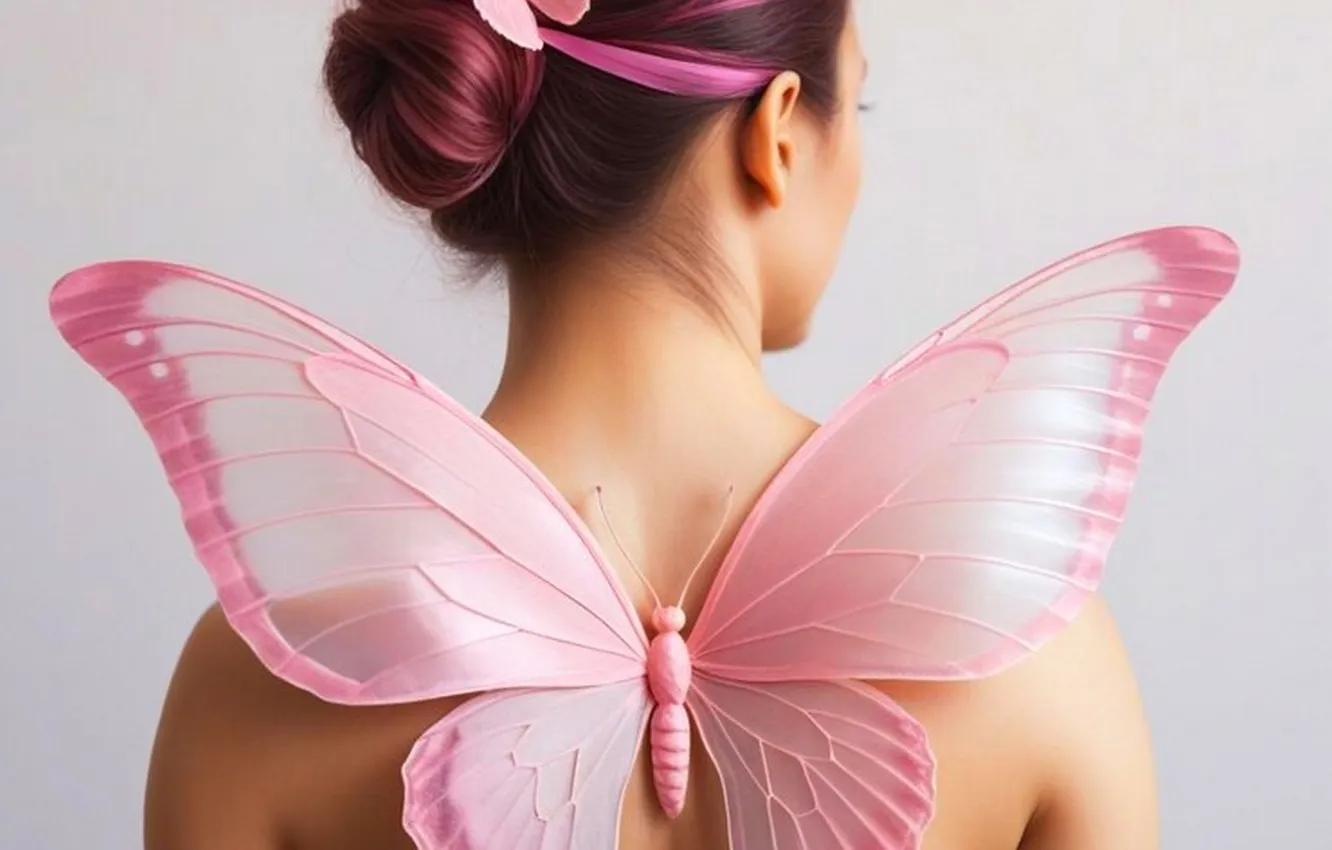 Photo wallpaper girl, butterfly, back, wings, generated by AI