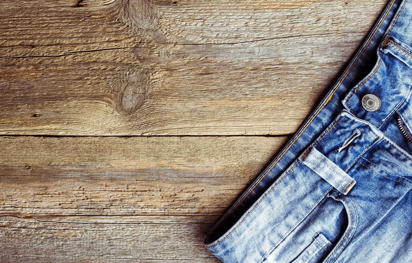 Photo wallpaper wood, jeans, floor, fabric