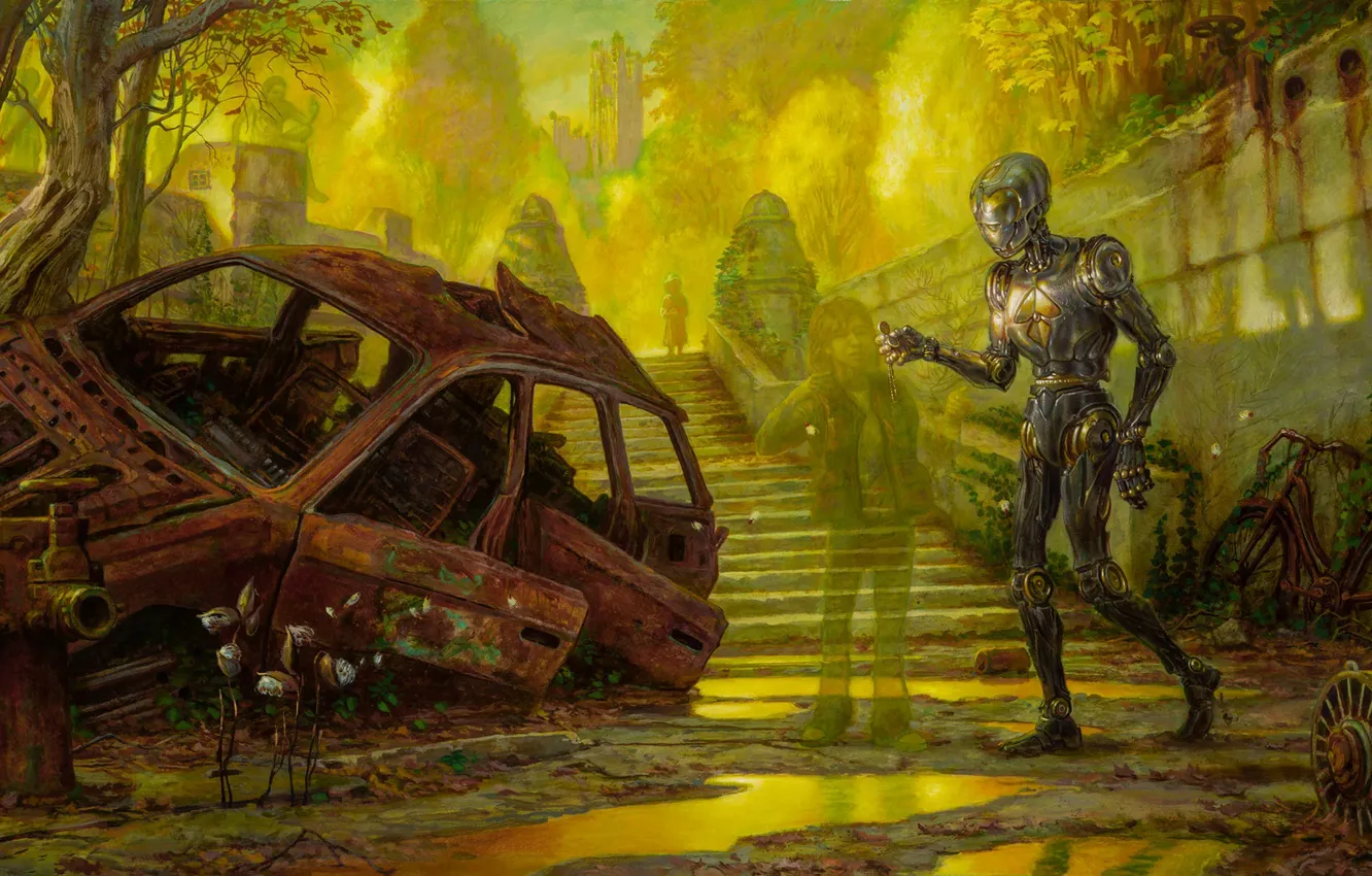 Photo wallpaper machine, robot, spirit, Ghost, ruins