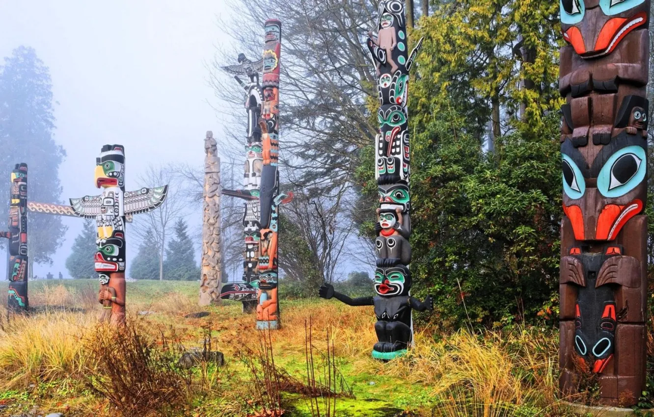 Photo wallpaper Native American, first people, seven indians totems