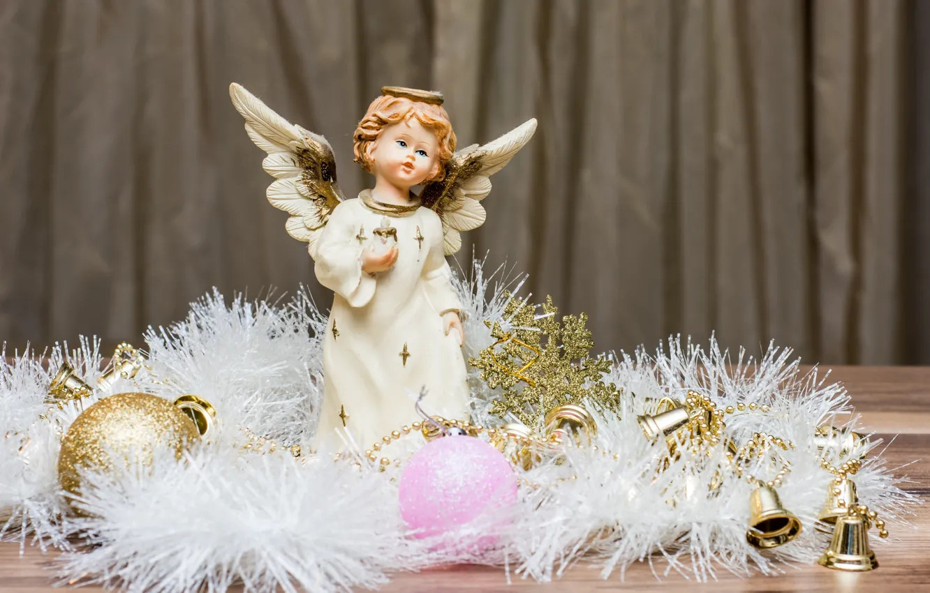Photo wallpaper holiday, balls, toy, new year, angel, tinsel