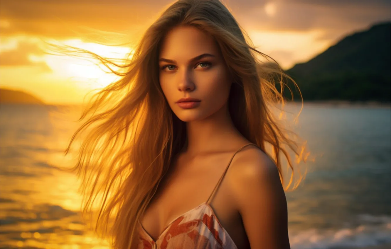 Photo wallpaper look, girl, face, portrait, digital art, AI art, The Art of Artificial Intelligence, neural network