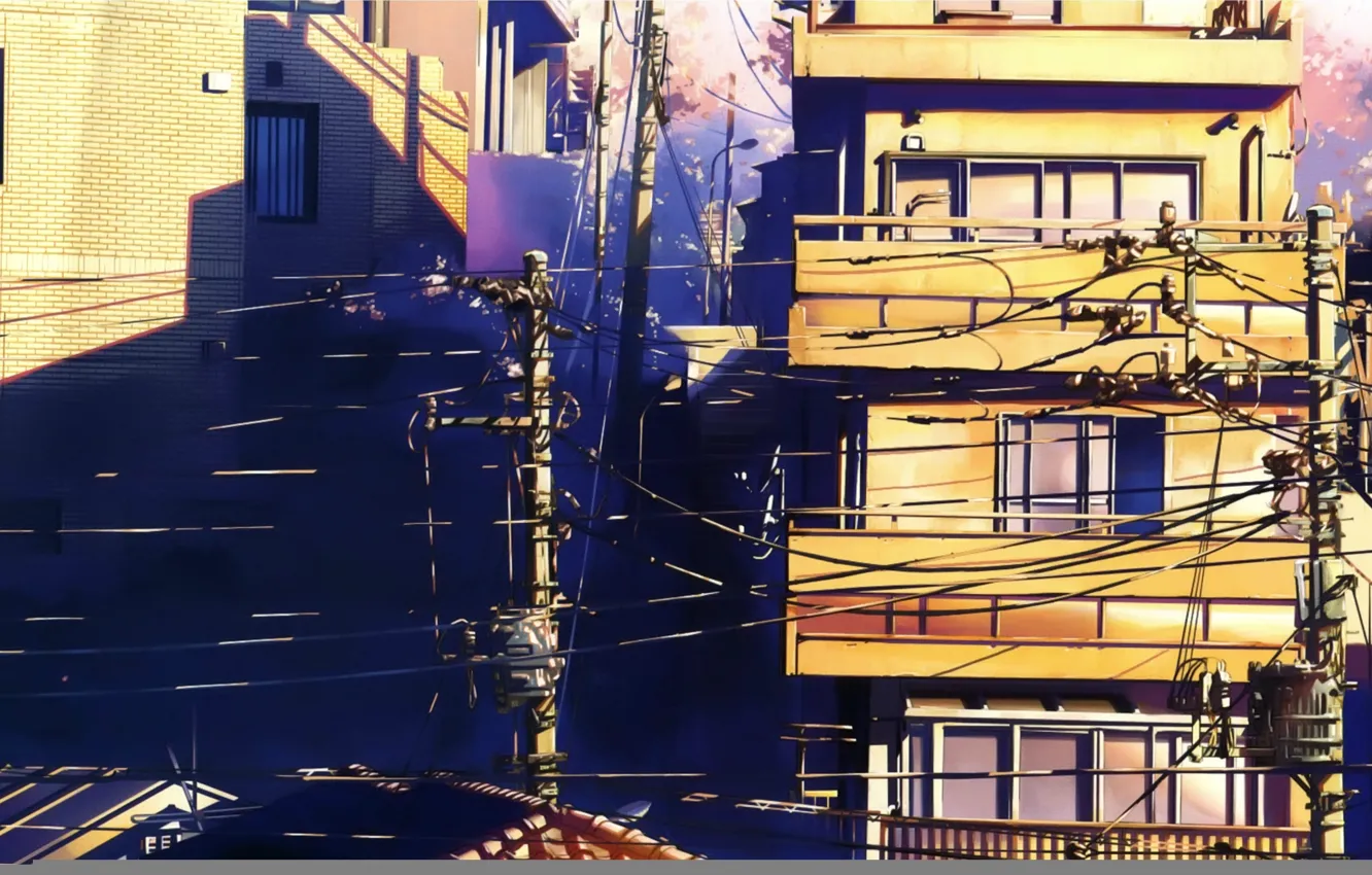 Photo wallpaper summer, street, posts, wire, Japan, Windows, home, 5 centimeters per second