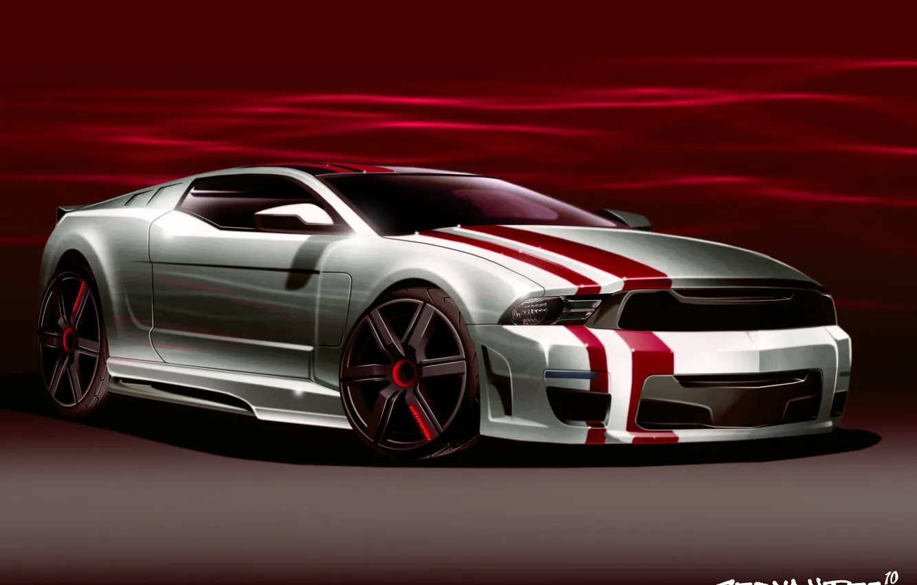 Photo wallpaper Mustang, drawing, Big Red