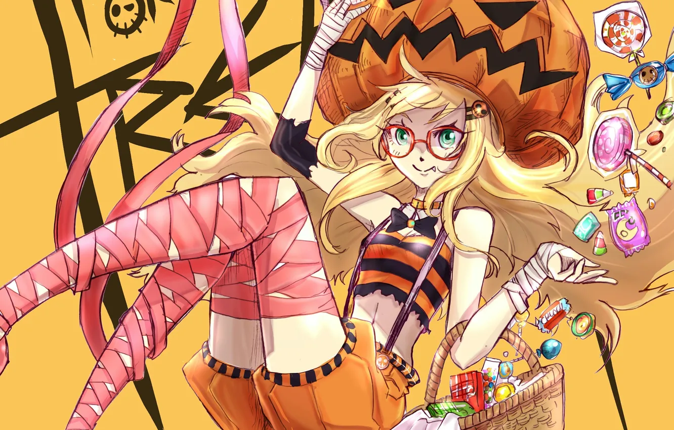 Photo wallpaper holiday, candy, girl, Halloween, pumpkin, Halloween
