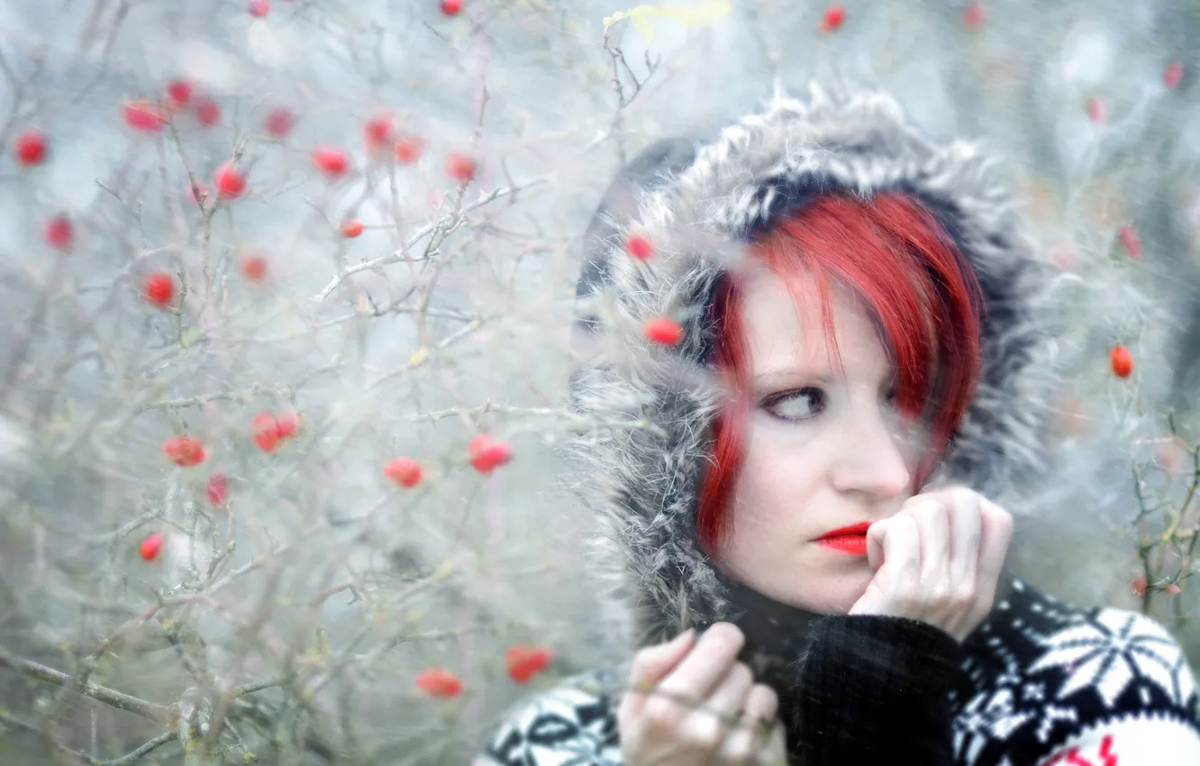 Photo wallpaper girl, snow, portrait