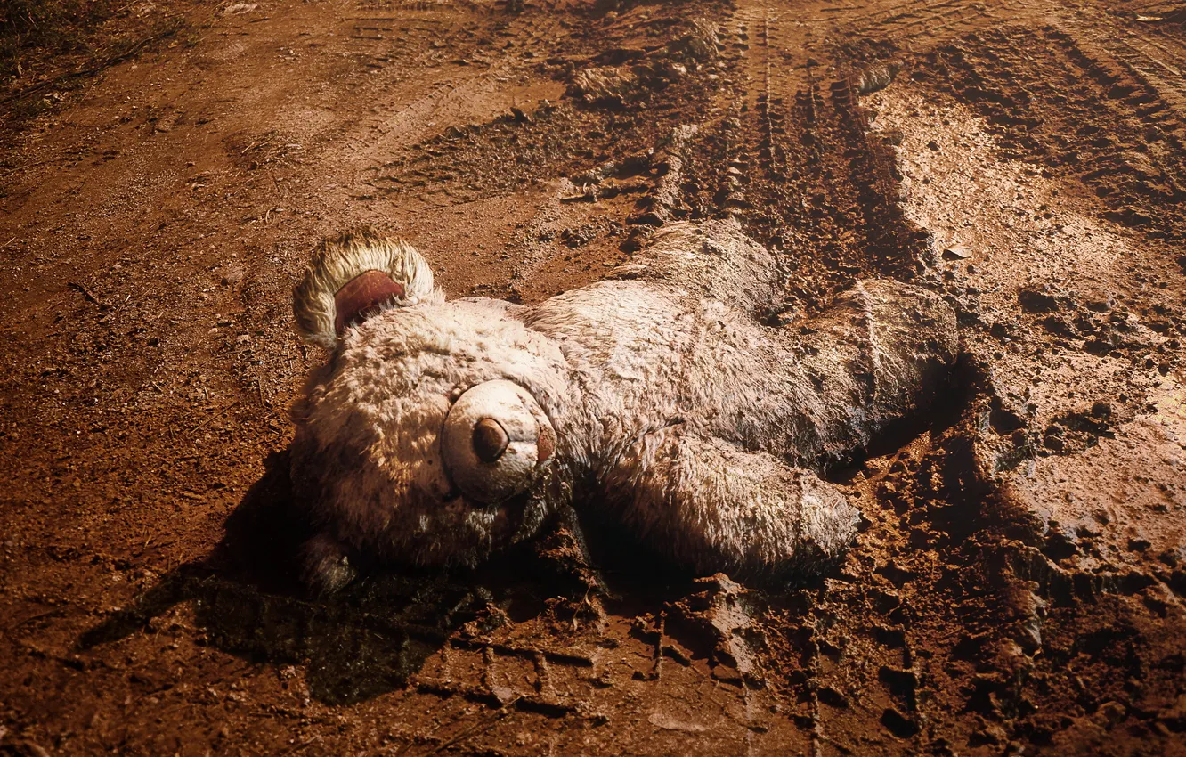 Photo wallpaper road, mood, toy, bear
