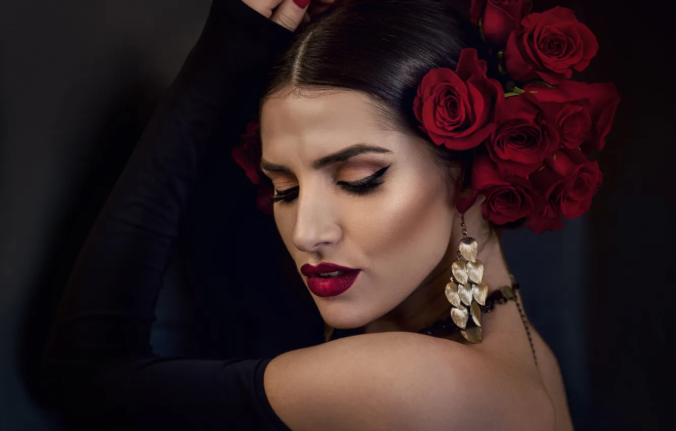 Photo wallpaper girl, roses, Spanish