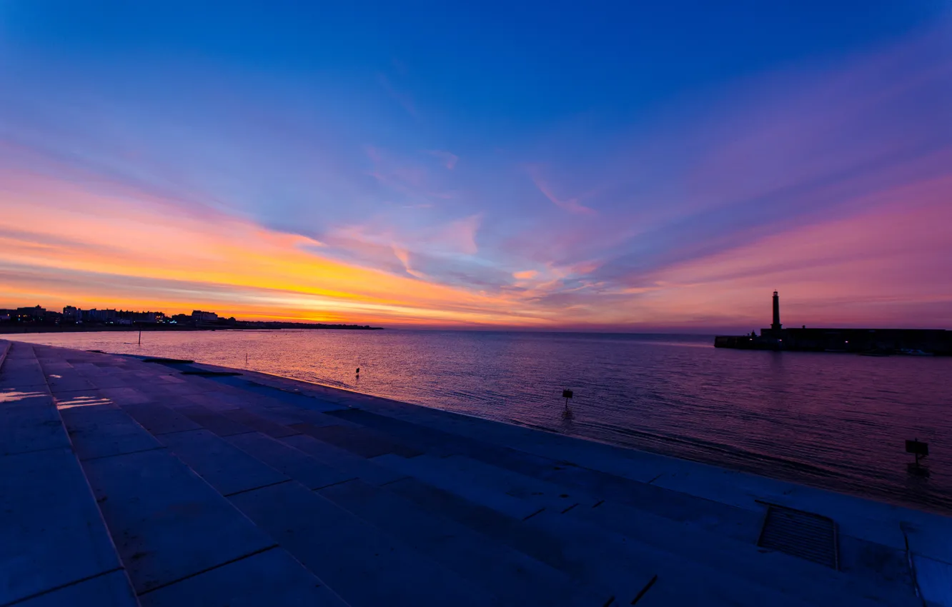 Photo wallpaper the sky, water, clouds, the city, the ocean, shore, lighthouse, home