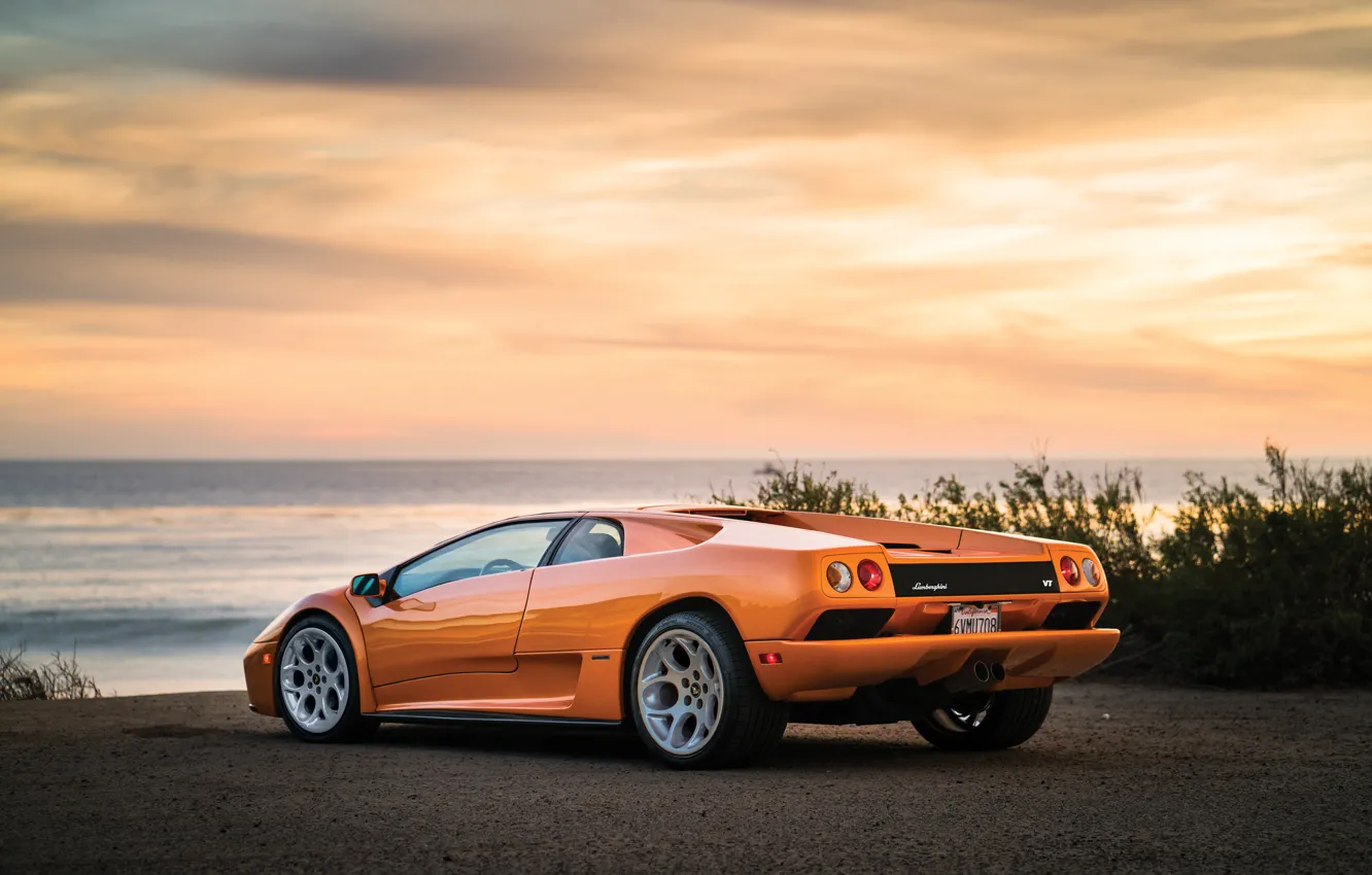 Photo wallpaper Lamborghini, road, diablo, orange, Rear, Diablo VT