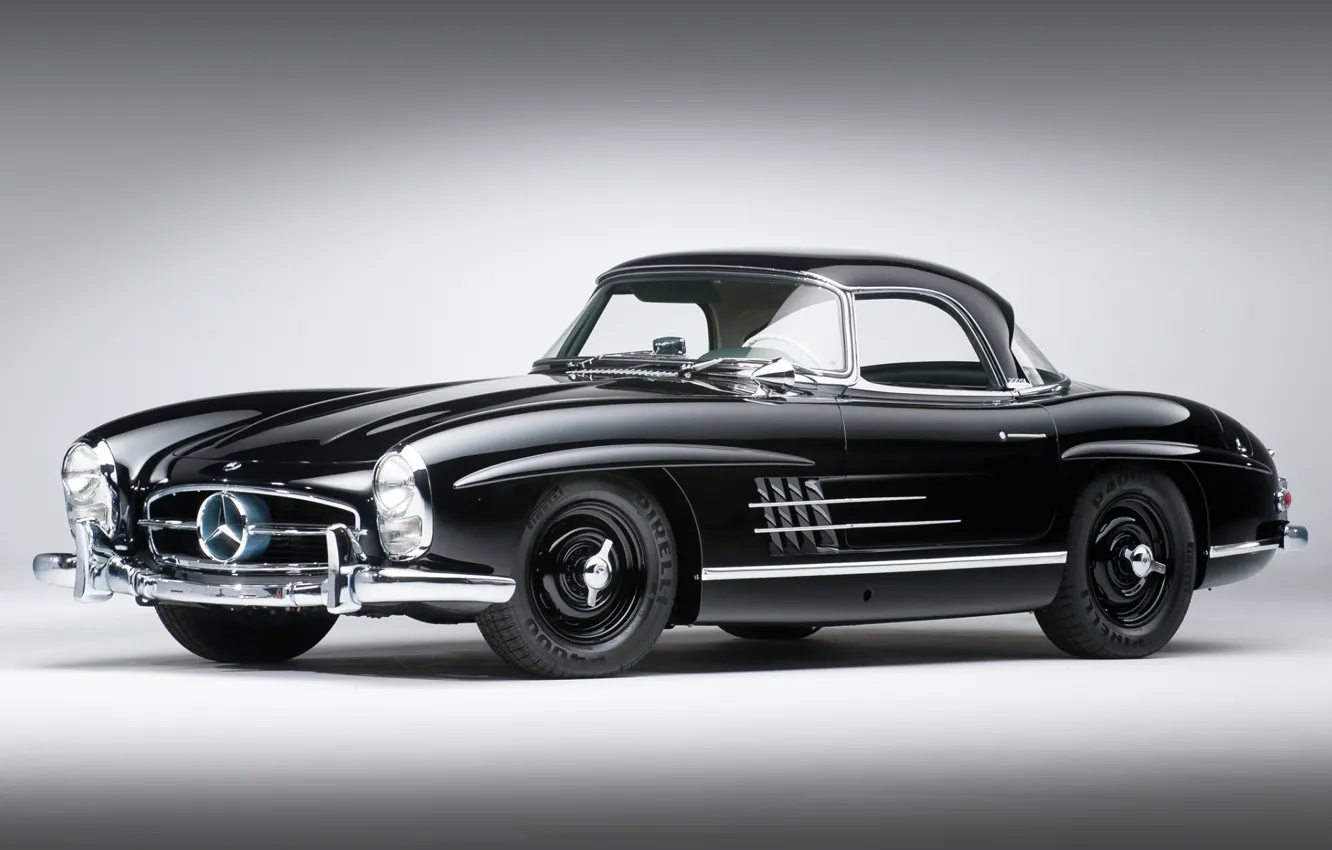Photo wallpaper black, Mercedes-Benz, classic, Mercedes, the front, 1957, beautiful car, 300сл