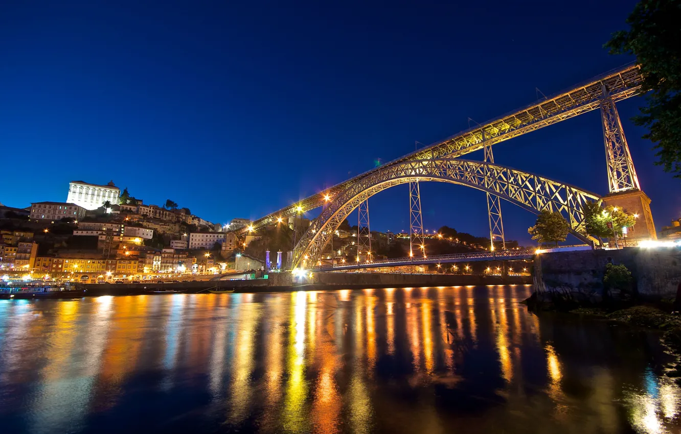 Photo wallpaper the sky, reflection, mirror, Portugal, Porto, Vila Nova de Gaia, Douro River, Ponte de don …