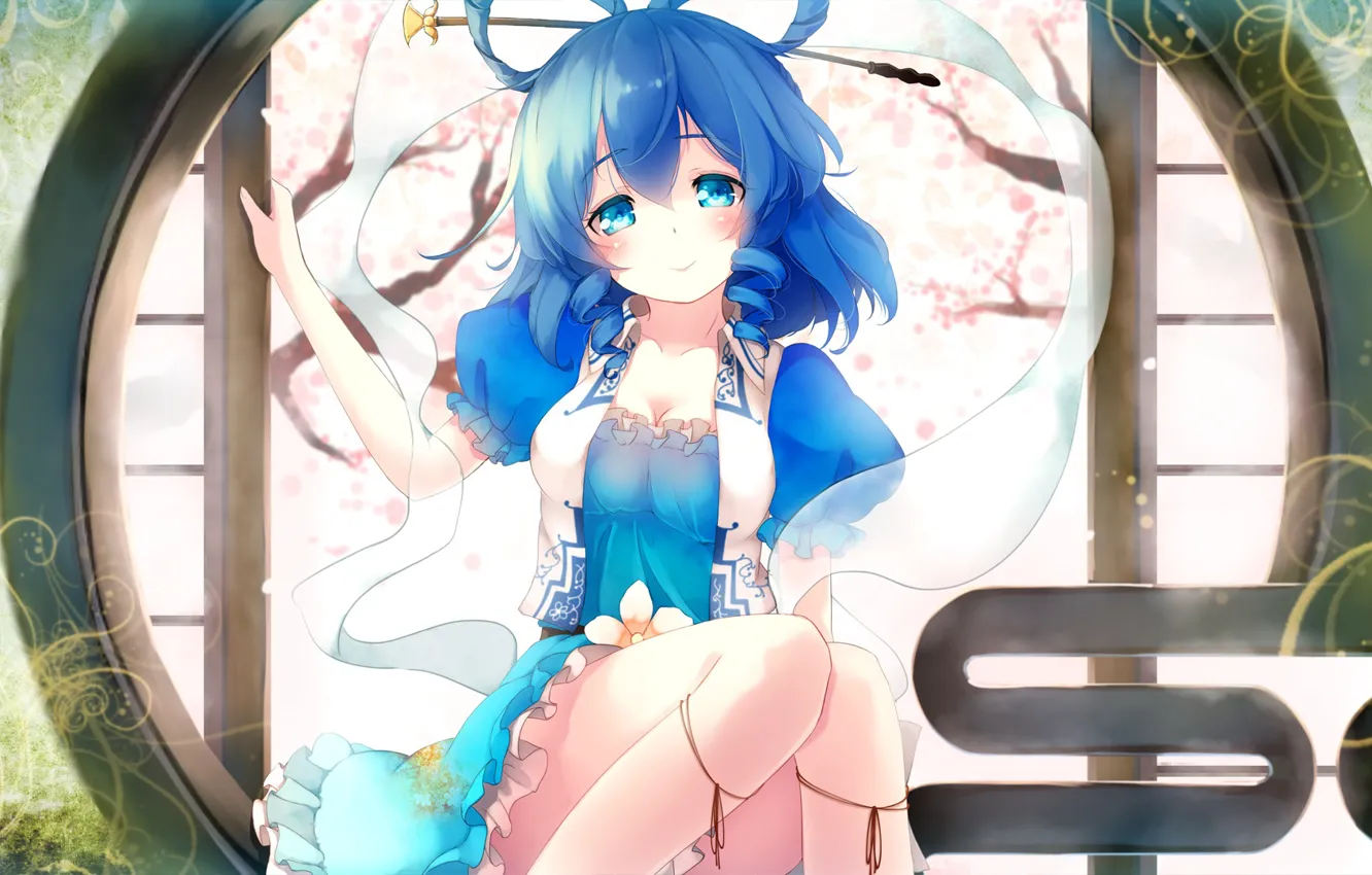 Photo wallpaper girl, smile, anime, art, touhou