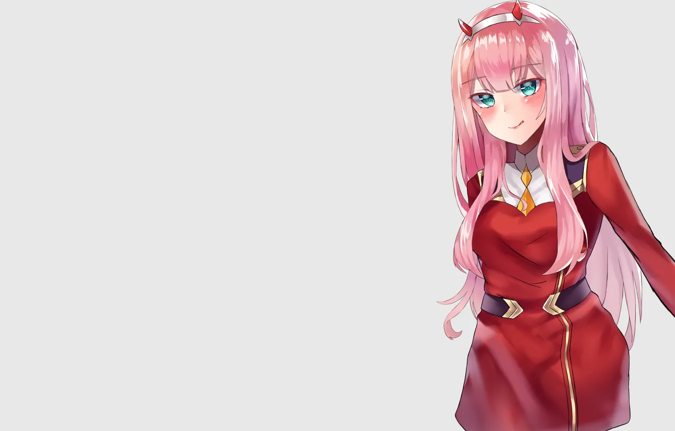 Photo wallpaper girl, grey background, 002, red jacket, Darling In The Frankxx, Cute in France, Zero Two