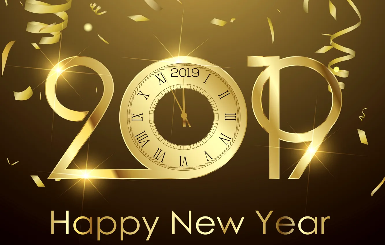 Photo wallpaper gold, New Year, figures, golden, background, New Year, Happy, sparkle