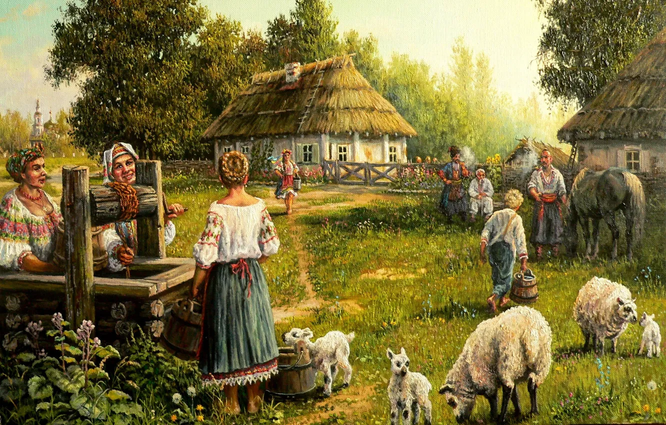 Photo wallpaper summer, art, well, Andrey Lyakh, the village