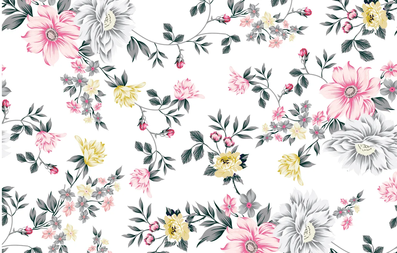 Photo wallpaper white, flowers, background, pattern, background