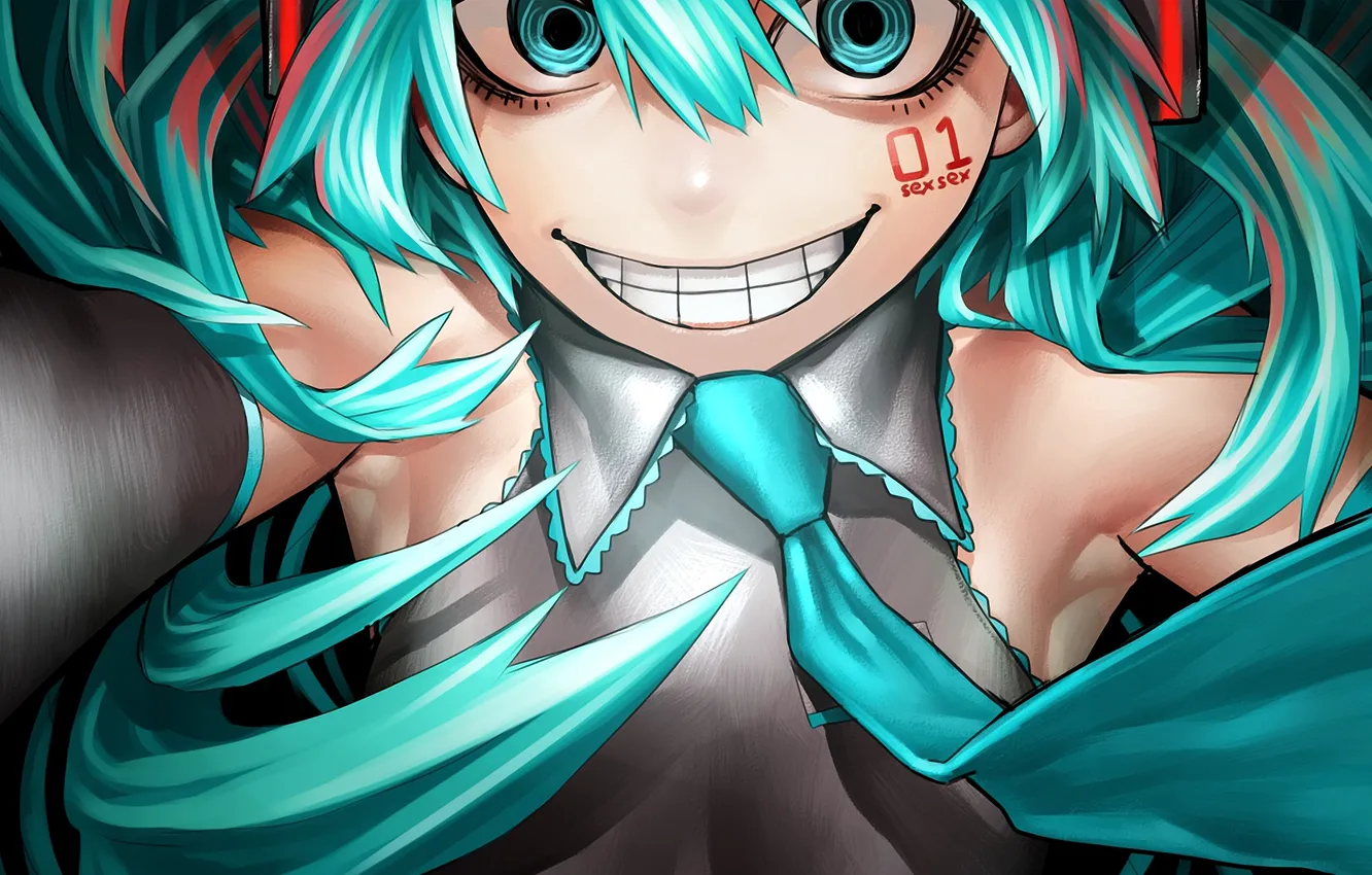 Photo wallpaper look, anime, vocaloid, hatsune miku, art, self portrait, Ciba