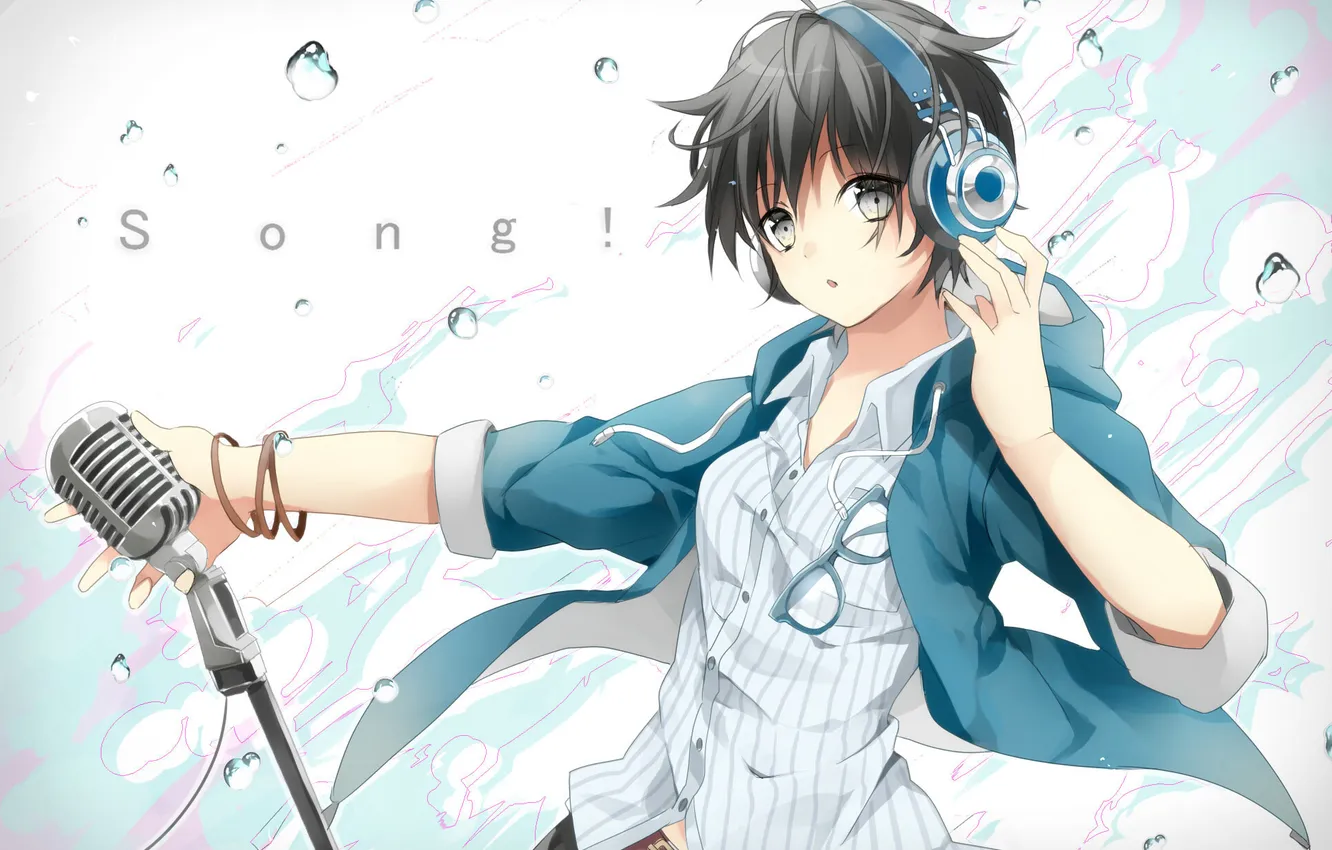 Photo wallpaper look, girl, headphones, glasses, microphone, art, rakugaki in the eighteenth