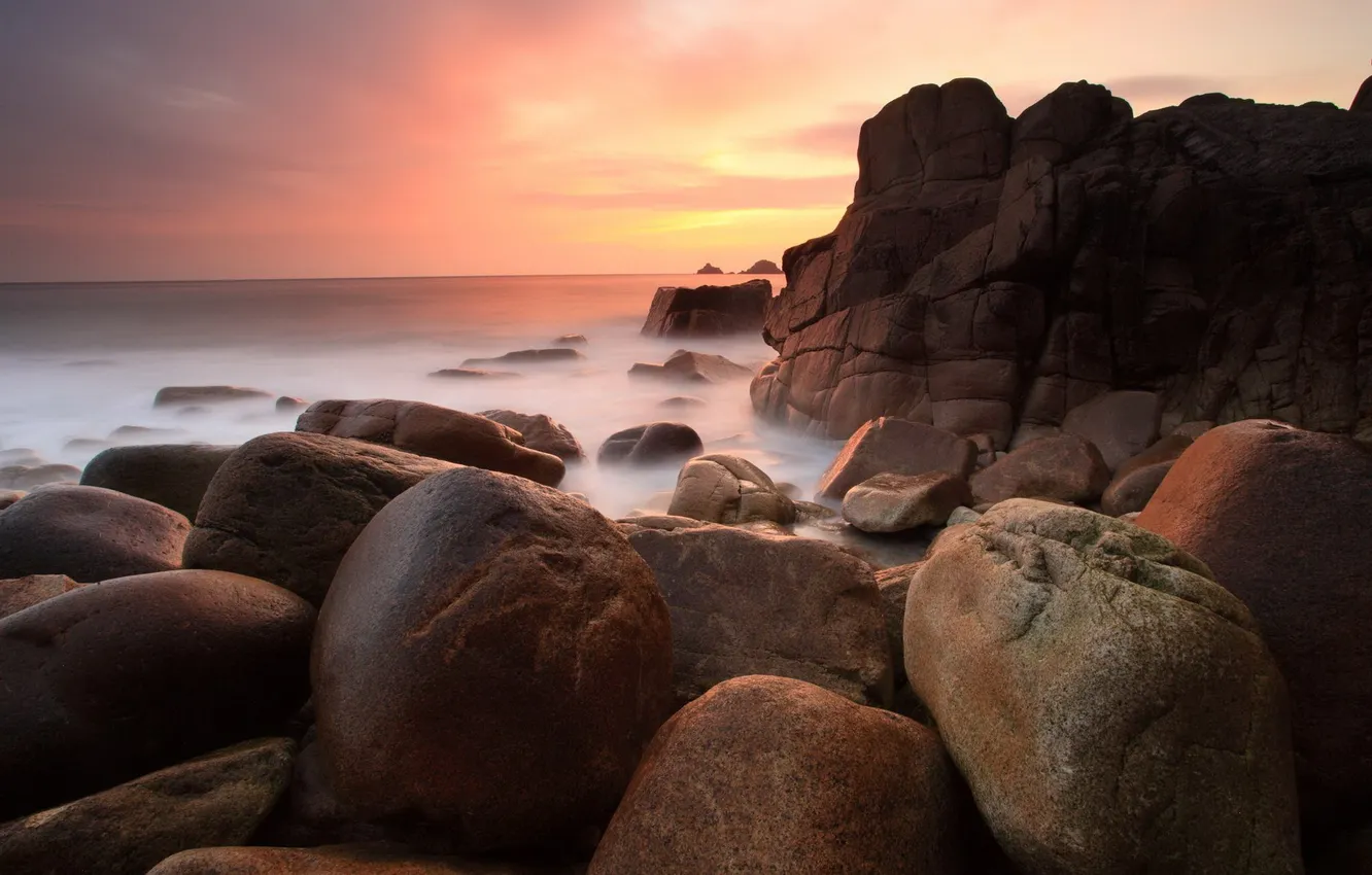 Photo wallpaper sea, landscape, sunset, nature, stones
