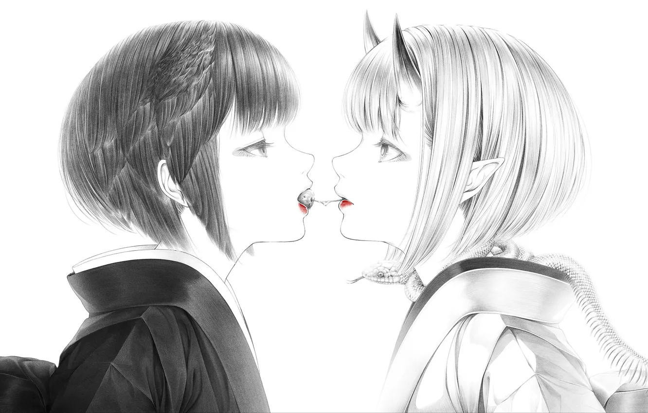 Photo wallpaper cherry, figure, anime, art, girl, bouno satoshi