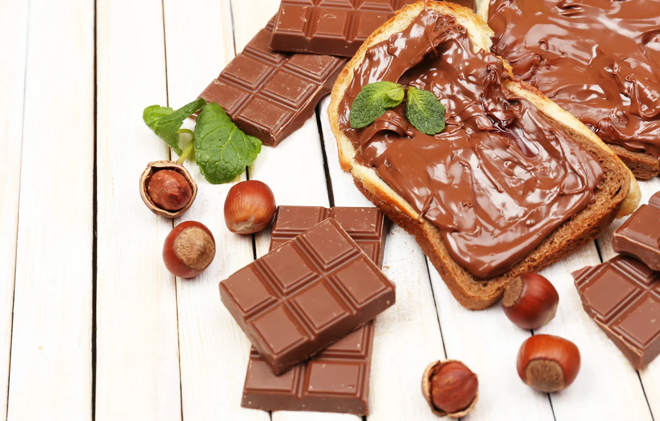 Photo wallpaper chocolate, bread, nuts, cream, chocolate, nuts, chocolate paste, toast
