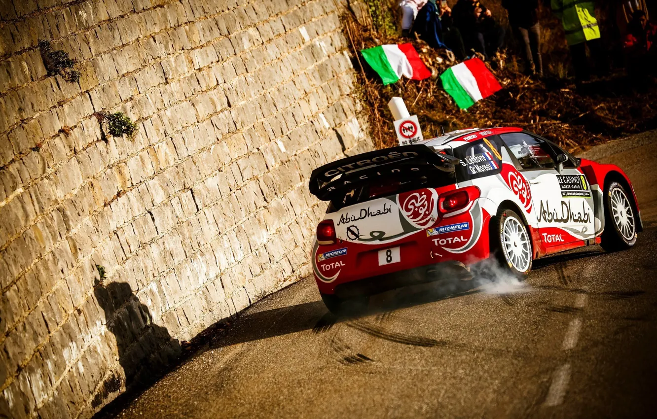 Photo wallpaper Smoke, Wall, Citroen, DS3, WRC, Rally, Monte Carlo, Back