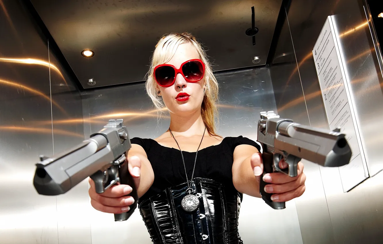 Photo wallpaper girl, weapons, guns