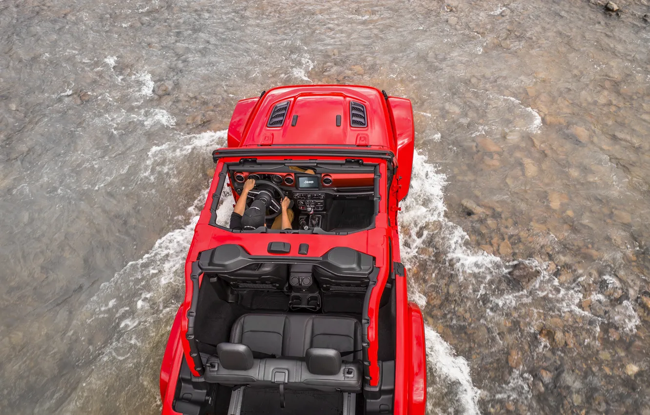 Photo wallpaper water, red, stream, stones, the bottom, cabin, 2018, Jeep