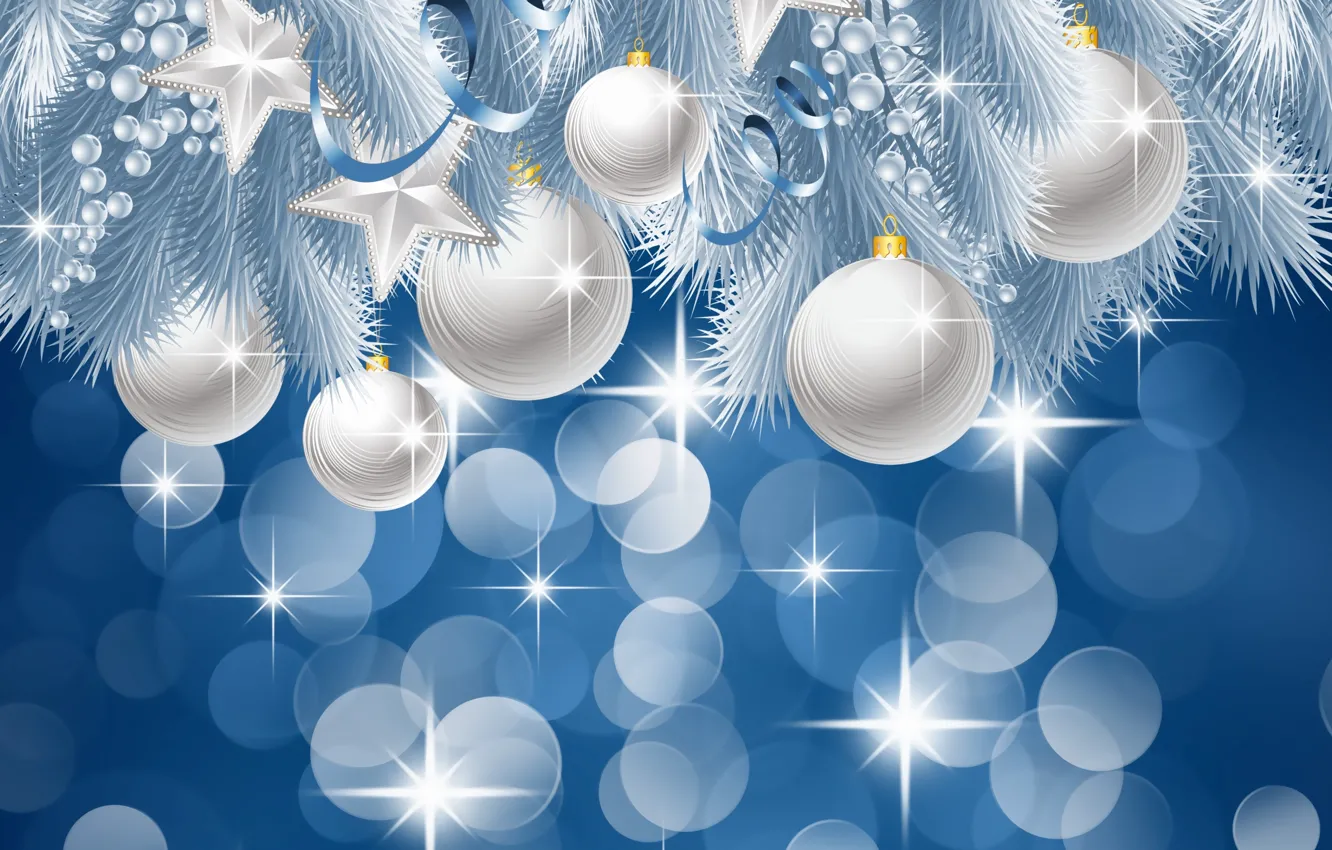 Photo wallpaper balls, holiday, balls, toys, new year, spruce, vector, the scenery