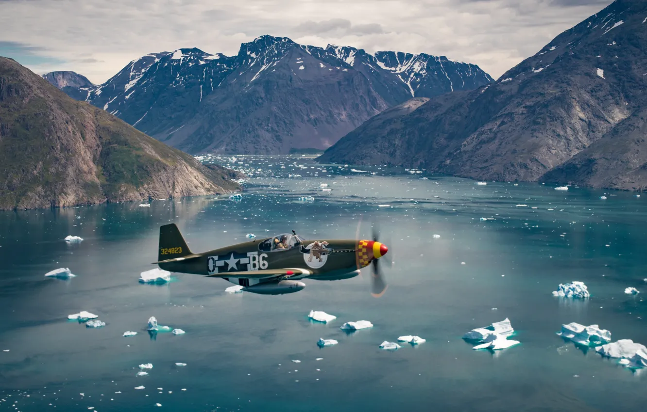 Photo wallpaper Mustang, The ocean, Fighter, Iceberg, USAF, The Second World War, North American P-51 Mustang, P-51B …