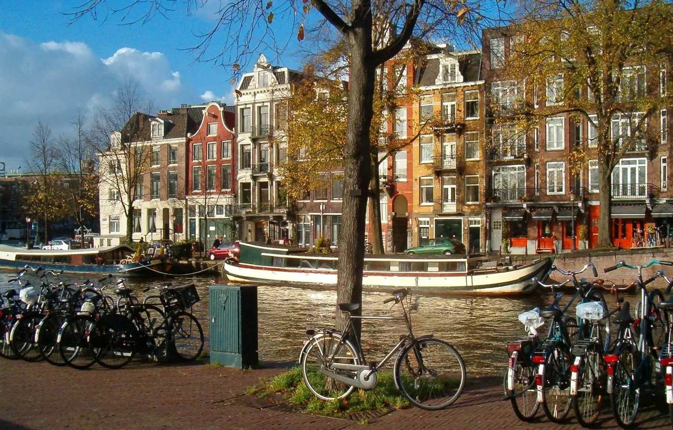 Photo wallpaper bike, boat, ship, home, Amsterdam, channel, Netherlands, Amsterdam